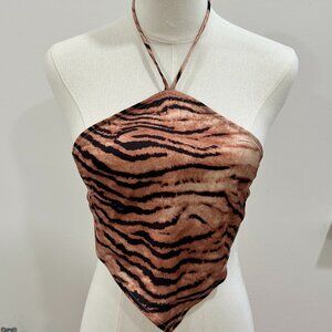 Princess Polly Animal Print Diamond-Shaped Halter Top – Size 6